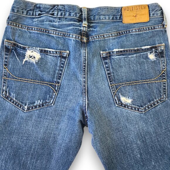 HOLLISTER Balboa 32x30 Men's Button Fly Jean Straight Distressed Denim Blue - Picture 9 of 15